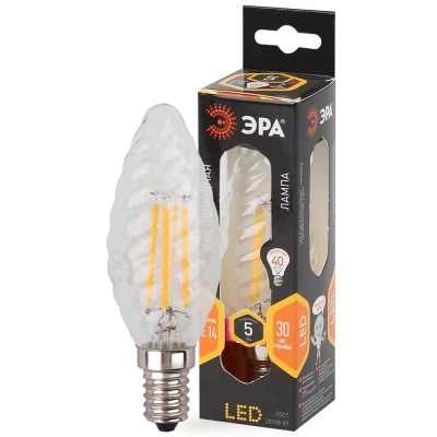 Лампа светодиодная филаментная ЭРА E14 5W 2700K прозрачная F-LED BTW-5W-827-E14 Б0027935