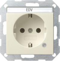 Розетка Gira System 55 Schuko с/з с подсветкой 16A 250V безвинтовой зажим кремовый  глянцевый 045201