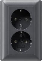 Розетка двойная Gira System 55 Schuko с/з со шторками 16A 250V безвинтовой зажим антрацит 078328
