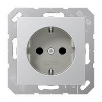 Розетка с заземлением с защитными шторками безвинтовой зажим Jung A 500 алюминий A1520KIAL