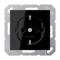 Розетка с заземлением безвинтовой зажим Jung A 500 черная A1520SW