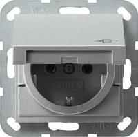 Розетка Gira System 55 Schuko с/з с крышкой 16A 250V безвинтовой зажим алюминий 045426