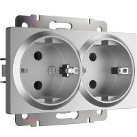 Розетка Werkel двойная с заземлением серебряный WL06-SKG-02-IP20 4690389117237