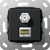 Розетка двойная MJ RJ45-SAT-F Gira System 55 6a кат черный матовый 569710