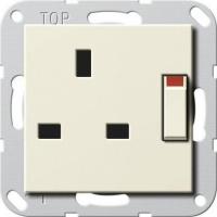 Розетка Gira System 55 со шторками 13A 250V безвинтовой зажим Британский стандарт кремовый  глянцевый 277801