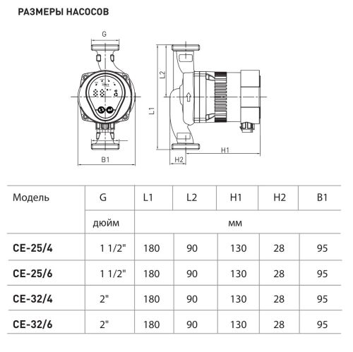 Насос циркуляционный для отопления Oasis CE-25/6 с импульсным управлением, 45 Вт, напор 6 м, 50 л/мин, с накидными гайками