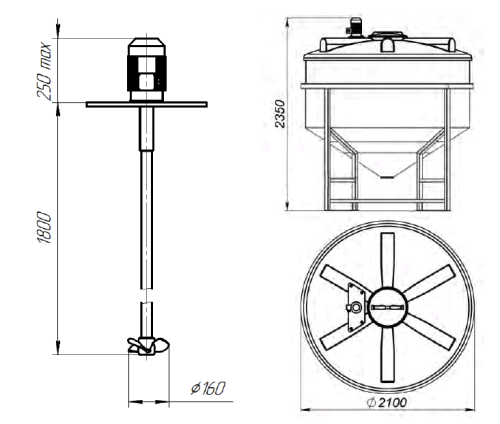 Емкость ФМ 3000 белый в обрешетке c пропеллерной мешалкой (2350х2100)
