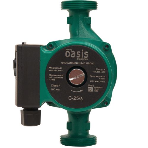 Насос циркуляционный для отопления Oasis C-25/6 с мокрым ротором, 90 Вт, напор 6 м, 40 л/мин, с накидными гайками