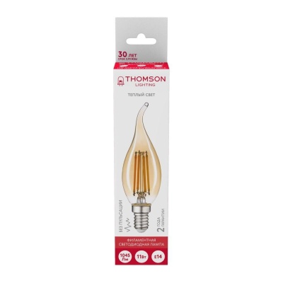 Лампа светодиодная филаментная Thomson E14 11W 2400K свеча на ветру прозрачная TH-B2120