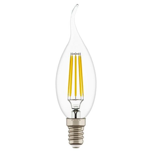 Лампа светодиодная филаментная Lightstar LED Filament Е14 6W 4000K свеча на ветру прозрачная 933604