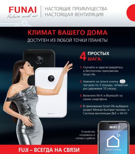 Приточно-вытяжная вентиляционная установка с рекуператором Funai FUJI ERW-150X.D