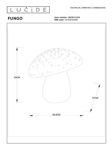Настольная лампа Lucide Fungo 13539/01/09 Настольная лампа Lucide Fungo 13539/01/09