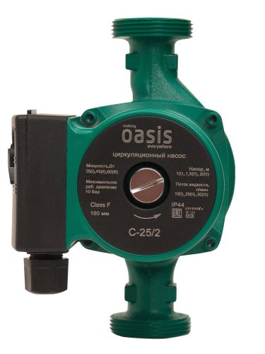 Насос циркуляционный для отопления Oasis C-25/2 с мокрым ротором, 60 Вт, напор 2 м, 30 л/мин, с накидными гайками