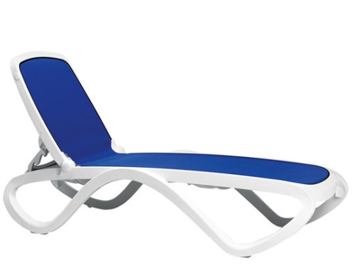 Шезлонг Omega без подлокотников, белый каркас, синяя ткань