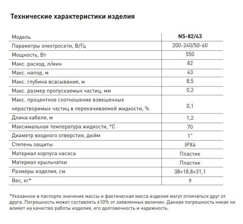 Насосная станция инверторная Oasis NS-82/43 самовсасывающий насос с частотным преобразователем, 550 Вт, 82 л/мин, напор 43 м, максимальная глубина всасывания 8.5 м, тихий 45Дб, кабель 1.2 метра