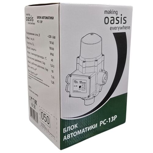 Блок автоматики для насоса водяного Oasis PC-13P без кабеля, электронное реле давления воды с манометром