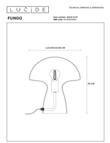 Настольная лампа Lucide Fungo 10514/01/61 Настольная лампа Lucide Fungo 10514/01/61