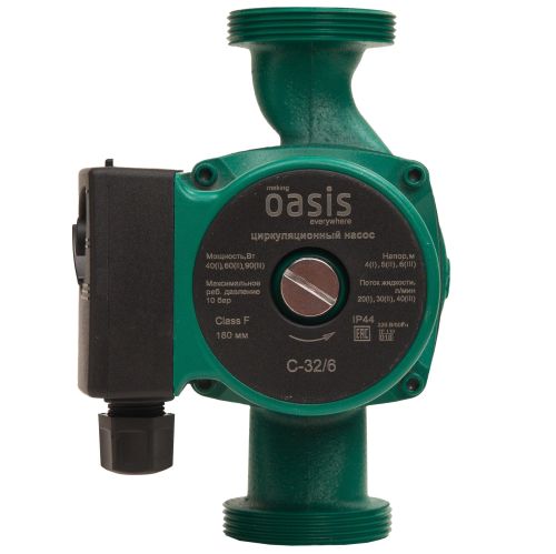 Насос циркуляционный для отопления Oasis C-32/6 с мокрым ротором, 90 Вт, напор 6 м, 40 л/мин, с накидными гайками