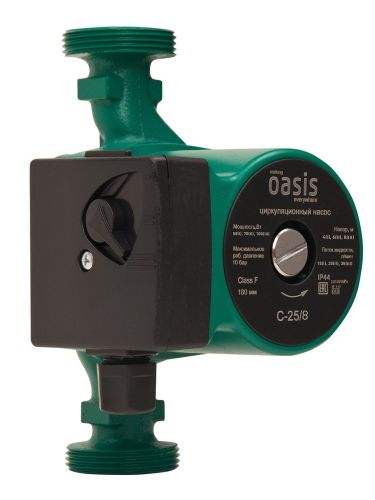Насос циркуляционный для отопления Oasis C-25/8 с мокрым ротором, 100 Вт, напор 8 м, 35 л/мин, с накидными гайками