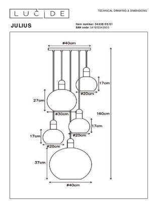Подвесная люстра Lucide Julius 34438/05/61