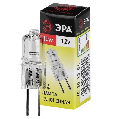 Лампа галогенная ЭРА G4 10W 2700K прозрачная G4-JC-10W-12V C0027367