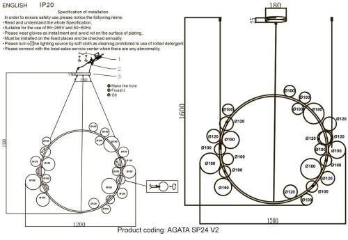 Подвесная люстра Crystal Lux Agata SP24 V2 Black/Transparente