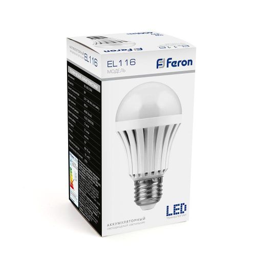Лампа светодиодная аккумуляторная Feron E27 12W 6500K матовая EL116 48980 Лампа светодиодная аккумуляторная Feron E27 12W 6500K матовая EL116 48980