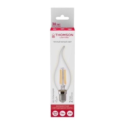 Лампа светодиодная филаментная Thomson E14 11W 2700K свеча на ветру прозрачная TH-B2079