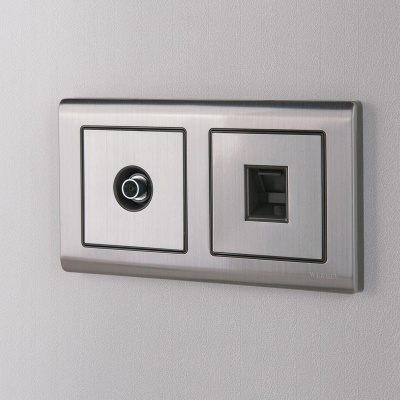 Лицевая панель Werkel розетки RJ45 и RJ11 глянцевый никель WL02-RJ-CP 4690389100406