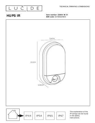 Уличный настенный светодиодный светильник Lucide Hups Ir 22864/10/31