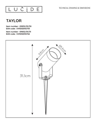 Уличный светильник Lucide Taylor 09832/01/31