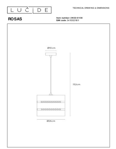Подвесной светильник Lucide Rosas 21433/01/30