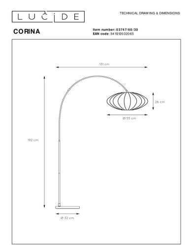 Торшер Lucide Corina 03747/60/30 Торшер Lucide Corina 03747/60/30