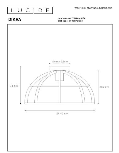 Потолочный светильник Lucide Dikra 76164/40/30