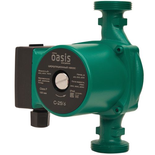 Насос циркуляционный для отопления Oasis C-25/6 с мокрым ротором, 90 Вт, напор 6 м, 40 л/мин, с накидными гайками