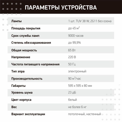 Ультрафиолетовый бактерицидный рециркулятор Led4U Армстронг Сфера 912/65