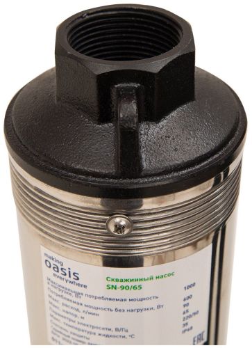 Насос для скважины Oasis SN 90/65 1000 Вт глубинный насос скважинный, погружной, центробежный, расход 90 л/мин, напор 65 м, размеры 100*726 мм