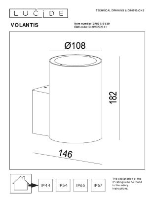 Уличный настенный светильник Lucide Volantis 27807/01/30