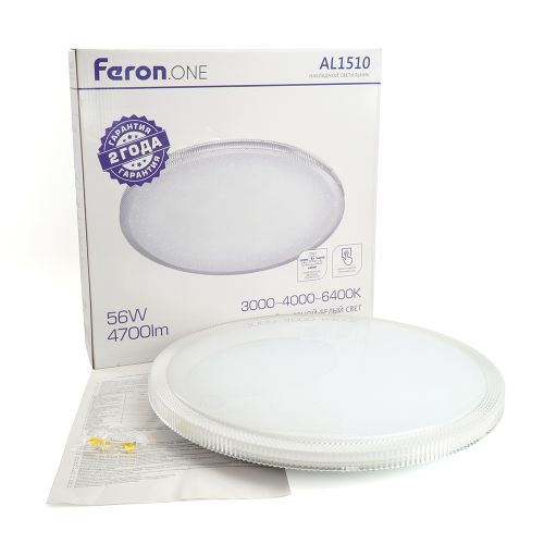 Светильник накладной со светодиодами 56W, 4700Lm, 3000К-4000К-6400K, AL1510 Feron.ONE 51416
