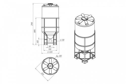 Емкость ФМ 2000л белая в обрешетке (2910х1235х1235)