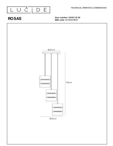 Подвесная люстра Lucide Rosas 21433/13/30
