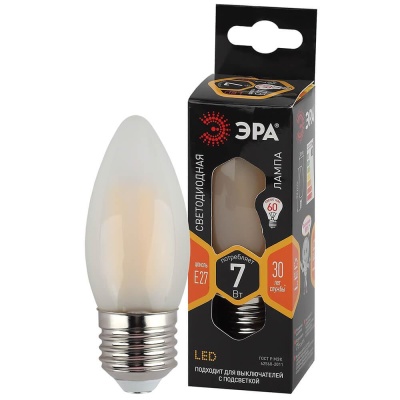 Лампа светодиодная филаментная ЭРА E27 7W 2700K матовая F-LED B35-7W-827-E27 frost Б0046989