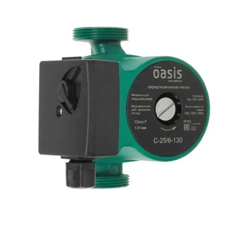 Насос циркуляционный для отопления Oasis C-25/6-130 с мокрым ротором, 90 Вт, напор 6 м, 40 л/мин, с накидными гайками