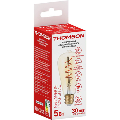 Лампа светодиодная филаментная Thomson E27 5W 1800K прямосторонняя трубчатая прозрачная TH-B2181