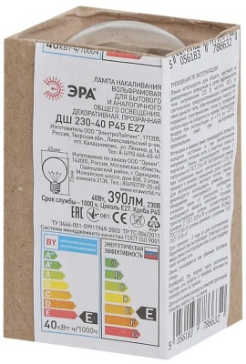 Лампа накаливания ЭРА E27 40W 2700K прозрачная ДШ 40-230-Е27 (гофра) Б0039133