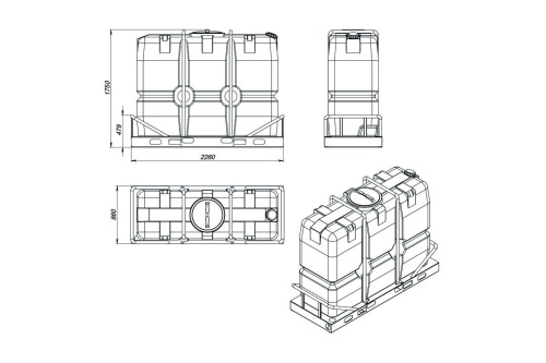 Емкость SK 2000л синяя в обрешетке (1750х860х2260)