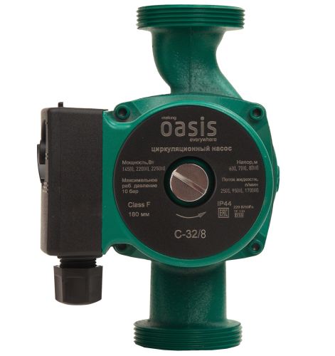 Насос циркуляционный для отопления Oasis C-32/8 с мокрым ротором, 245 Вт, напор 8 м, 170 л/мин, с накидными гайками