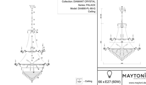 Подвесная люстра Maytoni Palace DIA890-PL-66-G