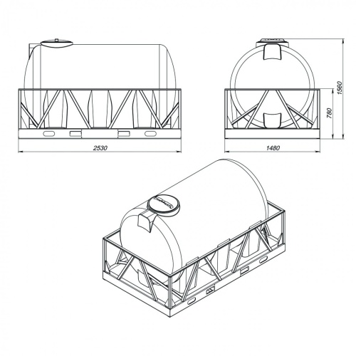 Емкость КАС 3000 Н красный в обрешетке