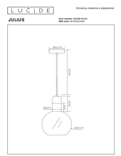 Подвесной светильник Lucide Julius 34438/40/61